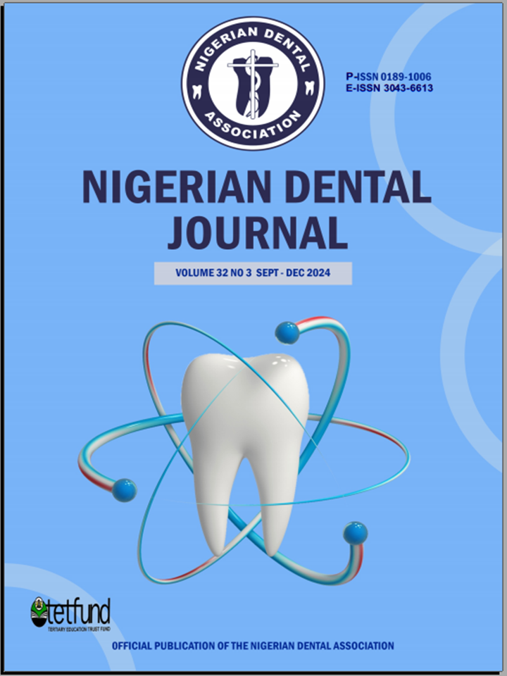 					View Vol. 32 No. 3 (2024): Nigerian Dental Journal
				